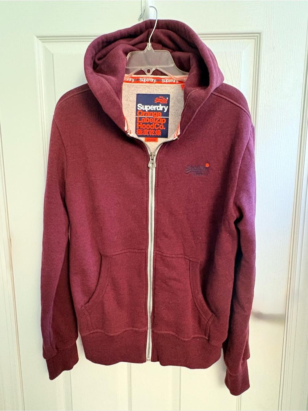 Vintage Superdry Orange Label Zip Hoodie – Medium, EUC